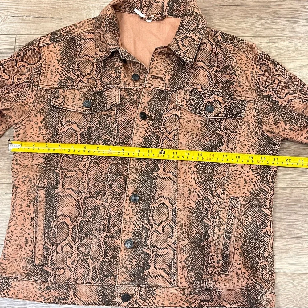 Free People Jacket Women's Medium Brown Black Denim Trucker Snake Skin Collared - Picture 5 of 13
